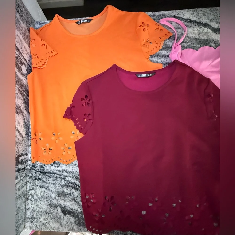 9 piece set  Short Sleeve Tee Set - Red, Pink, Orange, Green, White Large - Picture 4 of 6